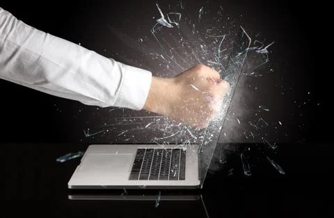 Hand boxing laptops screen Stock Photos