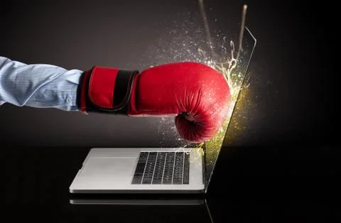 Hand boxing laptops screen Stock Photos