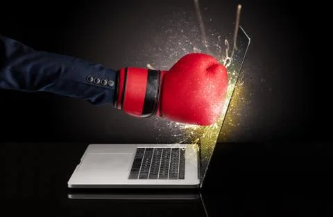 Hand boxing laptops screen Stock Photos