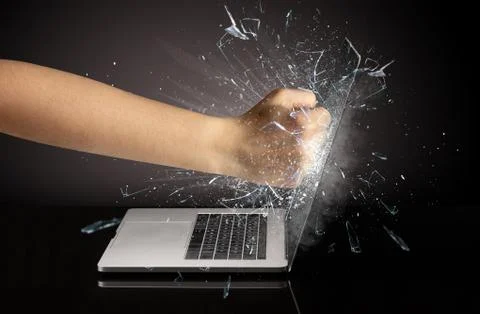 Hand boxing laptops screen Stock Photos