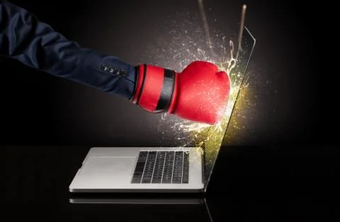 Hand boxing laptops screen Stock Photos