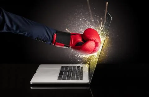 Hand boxing laptops screen Stock Photos