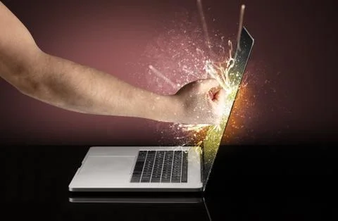 Hand boxing laptops screen Stock Photos