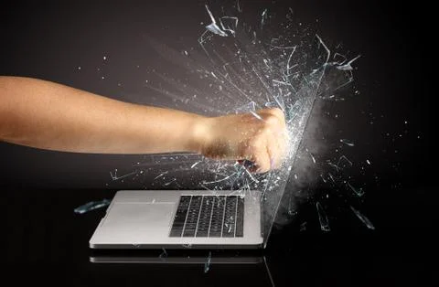 Hand boxing laptops screen Stock Photos