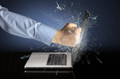 Hand boxing laptops screen Stock Photos