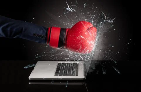Hand boxing laptops screen Stock Photos