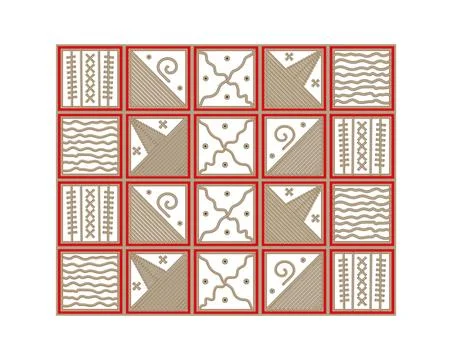 Hand-braided jute square figures. Stylized pattern of the peoples of the Nort Stockillustratie