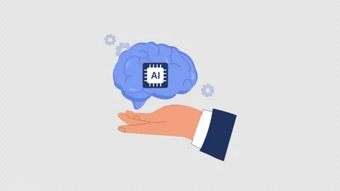 Hand with Brain AI. Artificial Intelligence Concept Animation - Transparent Stockbeeldmateriaal 337358765