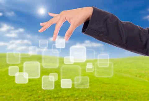 Hand bring up button Stock Photos