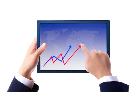 Hand bring up the graph on touch pad Stock Photos