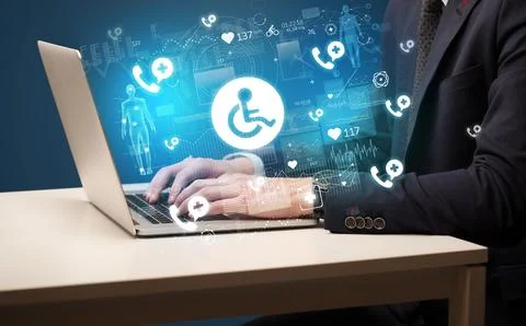 Hand browsing on the internet for medical issues Stock Photos