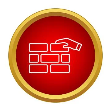 Hand building a brick wall construction icon Stockillustratie