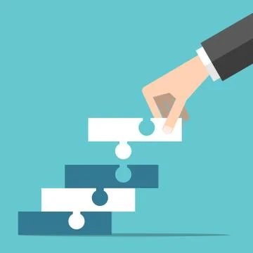 Hand building puzzle steps Stock Illustration