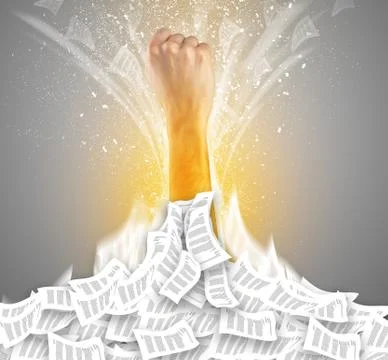 Hand buried in document pile Stock Photos