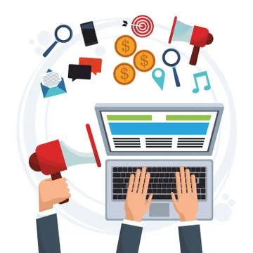 Hand business man working computer digital marketing Stock Illustration