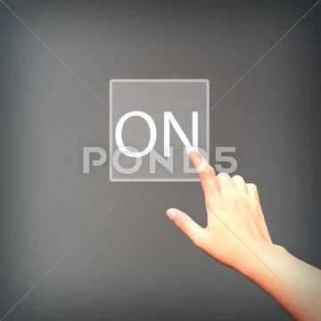Hand of business pushing a download button a touch screen interface Stock Photos