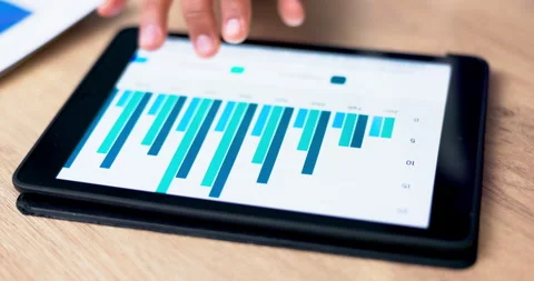 Hand of businessman, scroll on tablet and data on report with user interface Stock Footage 249646538