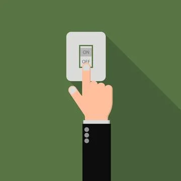 Hand of businessman turn switch on, switch off save energy concept vector ill Stock Illustration