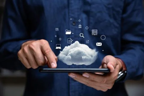 Hand of businessman using smartphone with cloud computing. 写真素材
