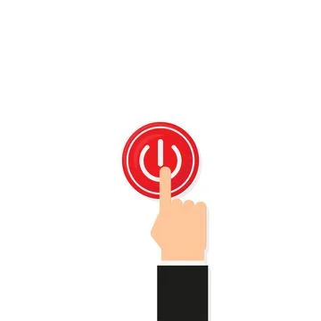 Hand on button on off in flat Illustrazione stock