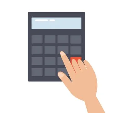 Hand on calculator. Calculation and counting concept. Flat design, vector Stock Illustration