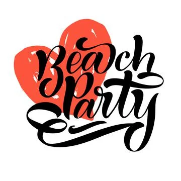Hand calligraphy lettering text, beach party with red heart Illustrazione stock