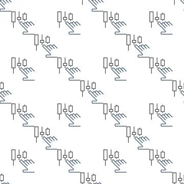 Hand with candlestick pattern vector electronic trading outline seamless pa.. Illustrazione stock