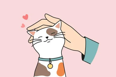 Hand caress cute cat Stock Illustration