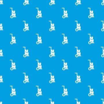 Hand cart with cardboards pattern seamless blue Stock Illustration