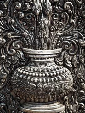 Hand Carved Silver Wall Panel Stock-Fotos