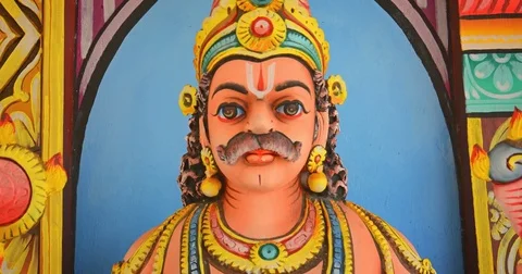 Hand Carved Statue of Deity with Mustache in Hindu Temple Видео 73685102