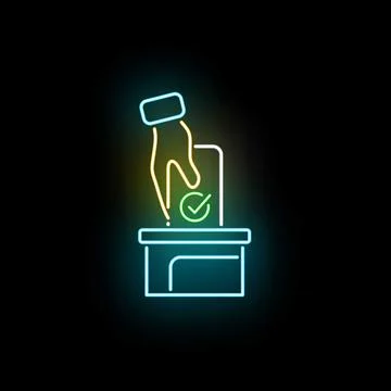Hand casting vote into ballot box neon sign Stock Illustration