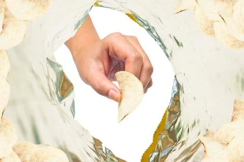 Hand catch snack in plastic snack pack Stock Illustration