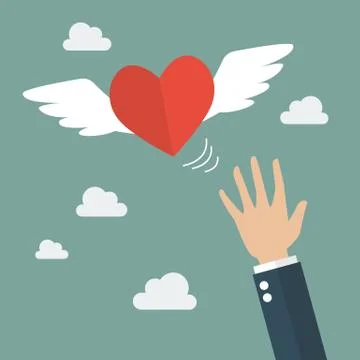 Hand catching a heart flying Stock Illustration