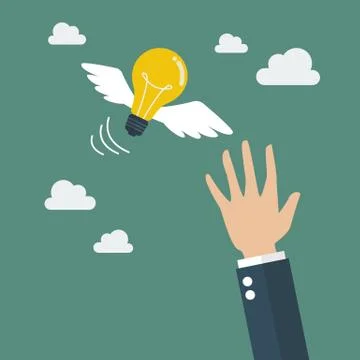 Hand catching a light bulb fly Stock Illustration