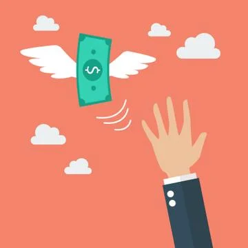 Hand catching a money fly Stock Illustration
