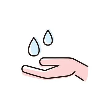 Hand catching water drops in a simple design showing the action of holding and Ilustración de archivo