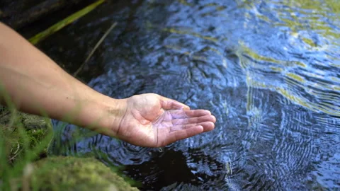 Hand catching water from the river in Vidéo 251655814