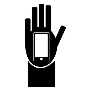 Hand with cell phone on white background Stock Illustration