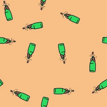 Hand champagne bottle cork vector seamless pattern Stock Illustration