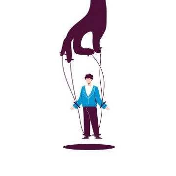 Hand with character puppet concept. Man bound hand and foot is completely 스톡 일러스트