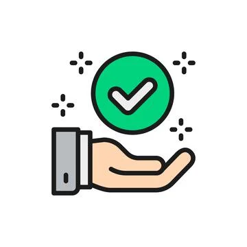Hand with check mark, best choice, quality control, approved color line icon. Stock-Illustration