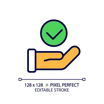 Hand with check mark pixel perfect RGB color icon Stock Illustration