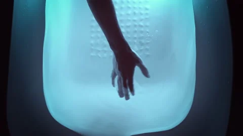 The hand check water in the pool with cold color lighting Stock-Footage 152851603