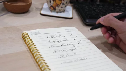 Hand Checking Off To Do List In Notebook 스톡 동영상 340197153
