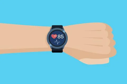 Hand checking heart rate on smart watch. Stock Illustration