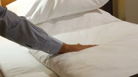 Hand checking softness mattress bed Stock Footage 97407374