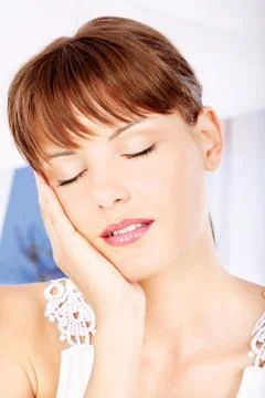 Hand on cheek Stock Photos