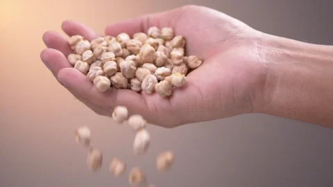Hand with chickpea beans falling in slow motion Stock Footage 137088144