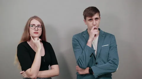 Hand on chin thinking question, pensive expression. Doubt. Thoughtful face. Video stock 132751904